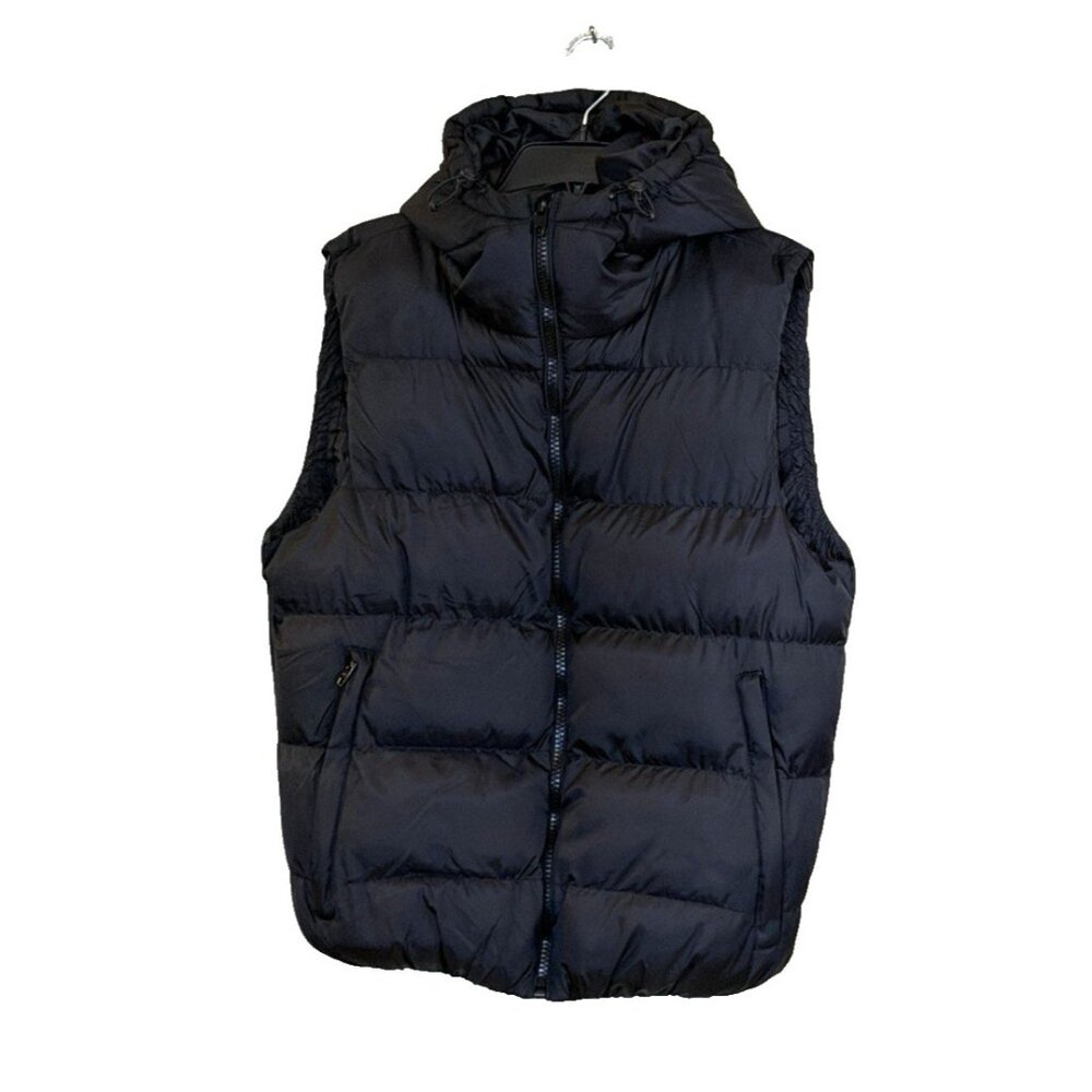 French Connection Women's Black Hooded Winter Puffer Zip Front Vest Size Medium